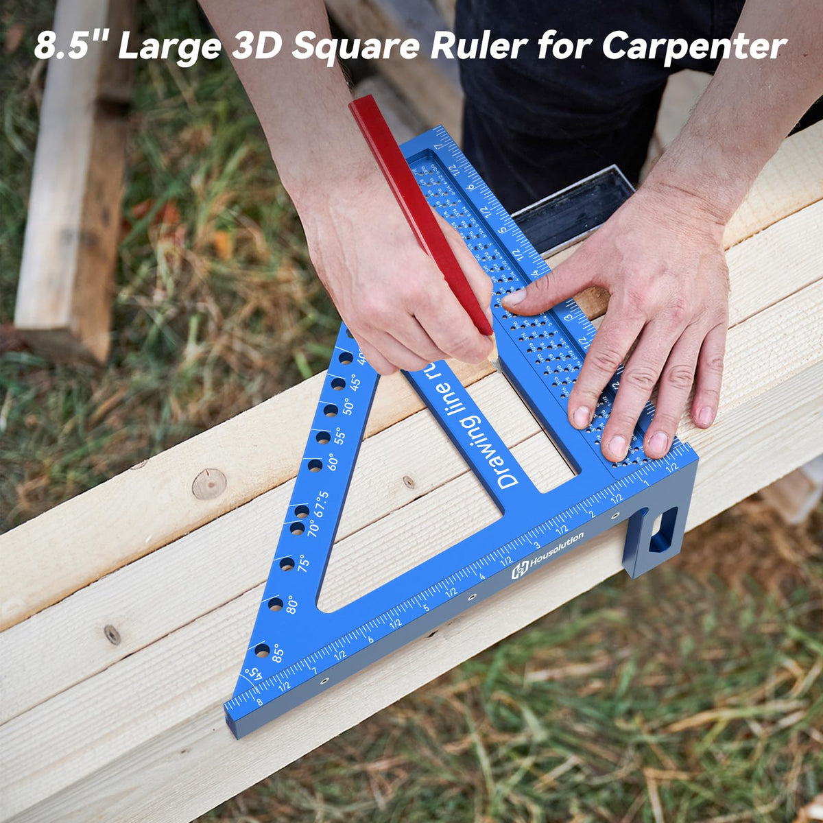 Housolution 8.5 Inch 3D 6-in-1 Carpenter Square (1/16" Precision), Blue