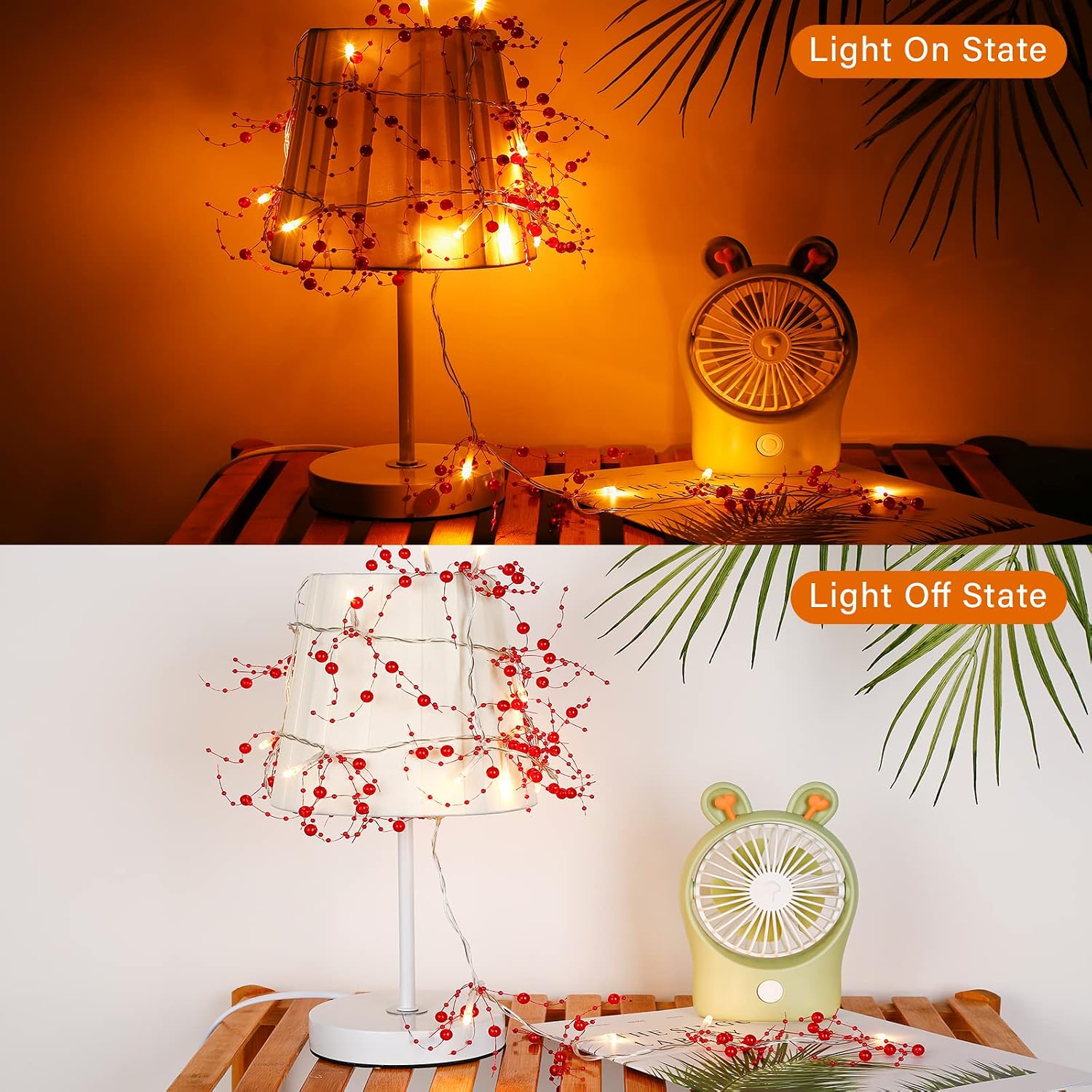 Christmas Garland with Lights 8.3 FT Festival Lighted Berry Beaded Garland Christmas Decorations for Indoor Home
