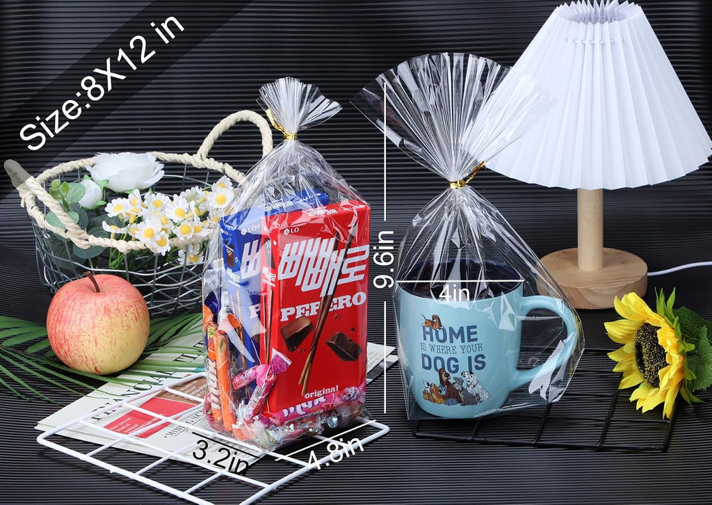 Clear Bottom Gusset Bags 50Pcs 8X12 Cellophane Plastic Gift Bag