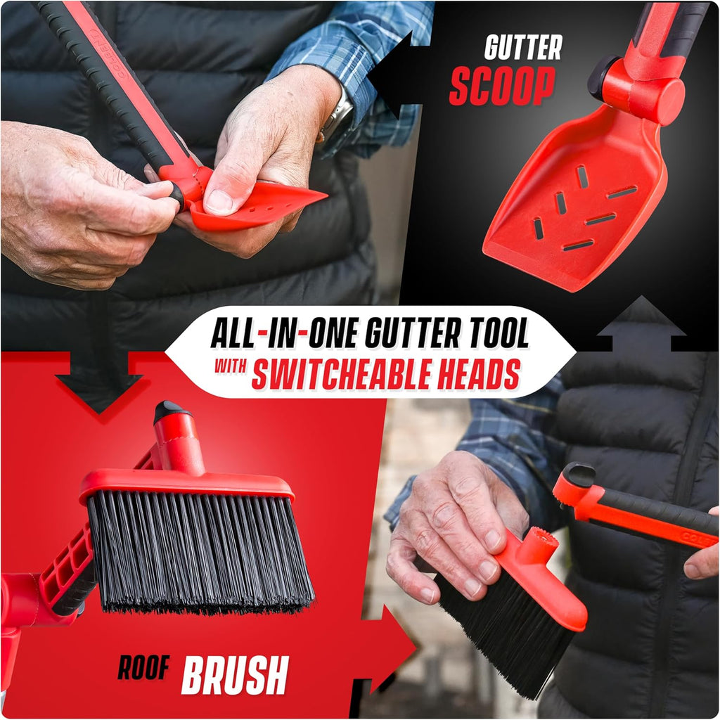 Multi-Angle Gutter Cleaning Tools from the Ground - Gutter Cleaner tool attachment for Threaded Poles - Gutter Scoop