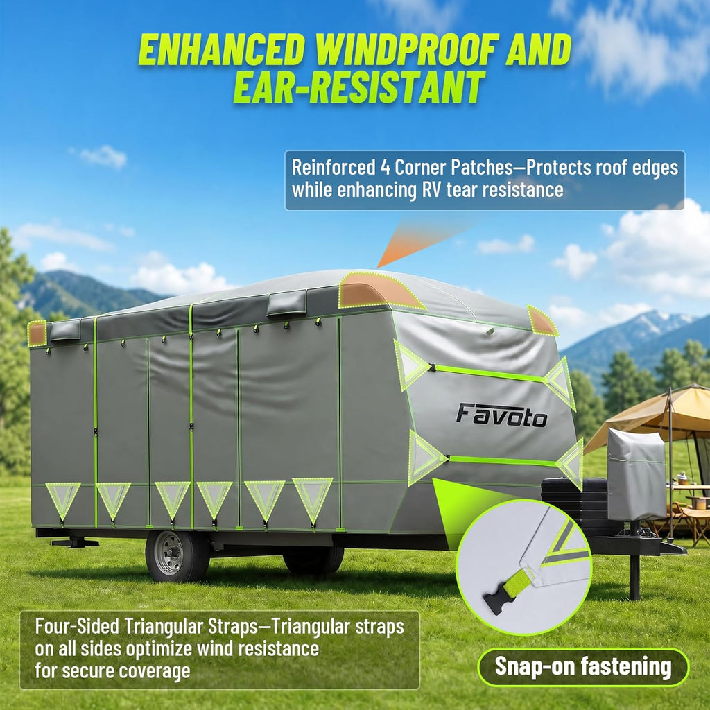 RV Cover 22-24 ft Travel Trailer Cover Windproof UV Protection | Heavy Duty Camper Cover Waterproof Outdoor with 10