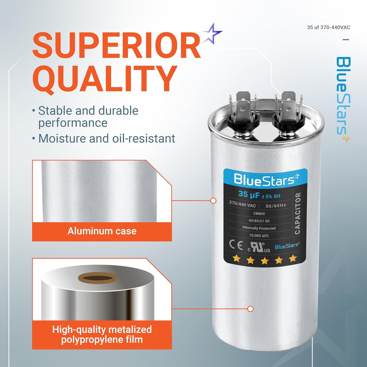 [Upgraded] BlueStars 35 MFD uf ± 5% MFD 370-440VAC Capacitor