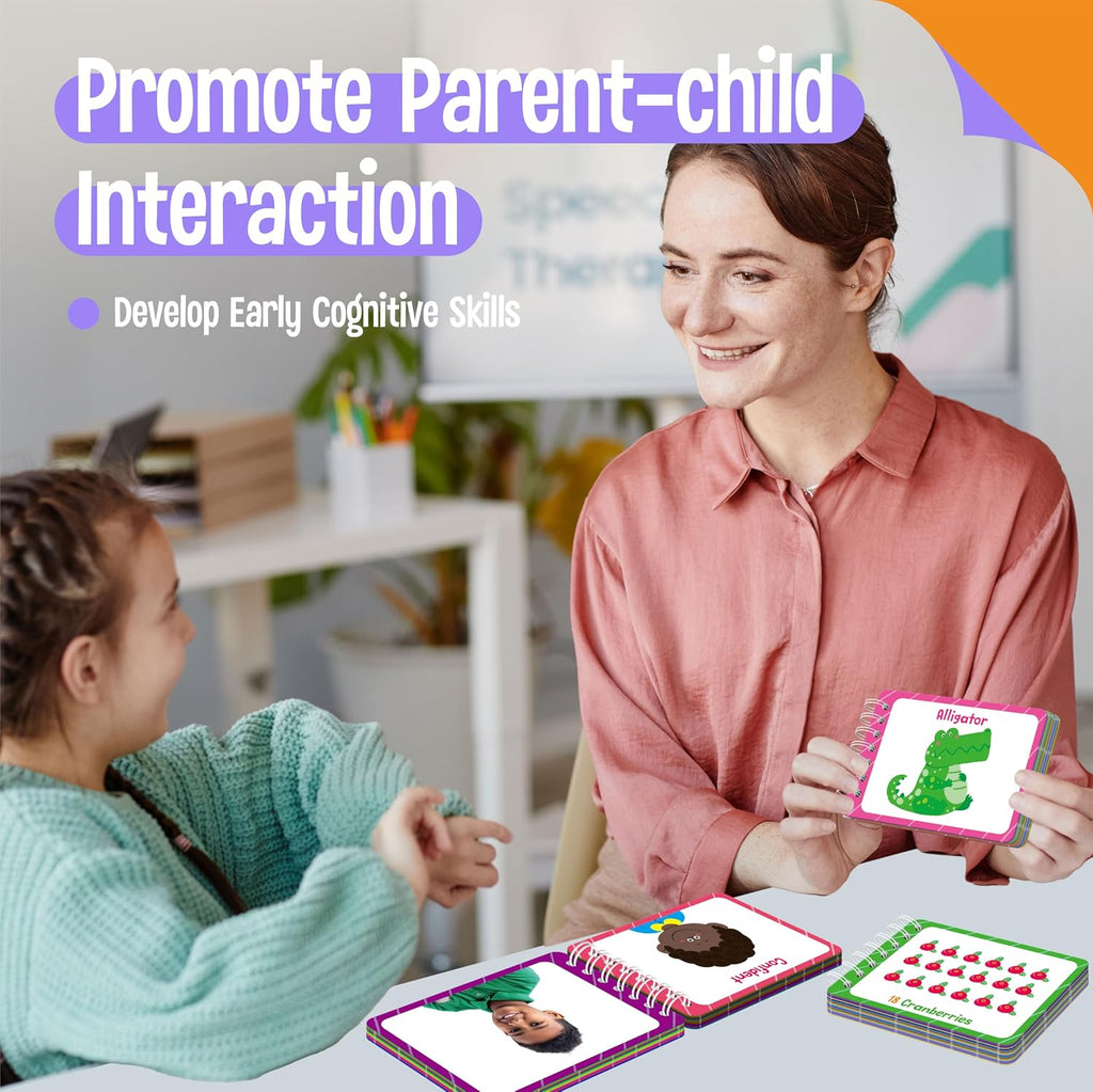 4 Preschool Learning Flipbooks, 96PCS Double Sided Printed Cards Set, Alphabet Letter A-Z, Number 1-20, Feelings and