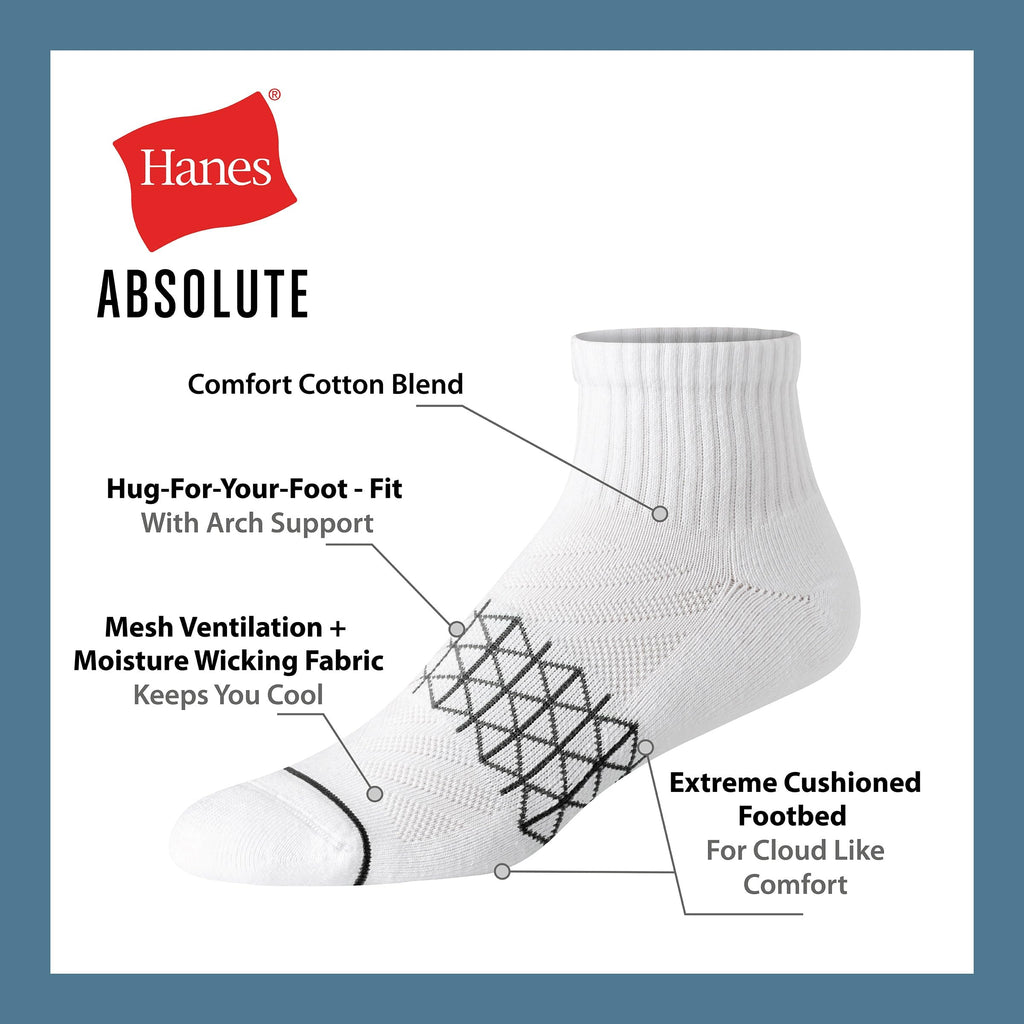 Men's Absolute Active Cushioned Ankle Socks, Moisture Wicking Socks, Seamless Toe, 4-Pack