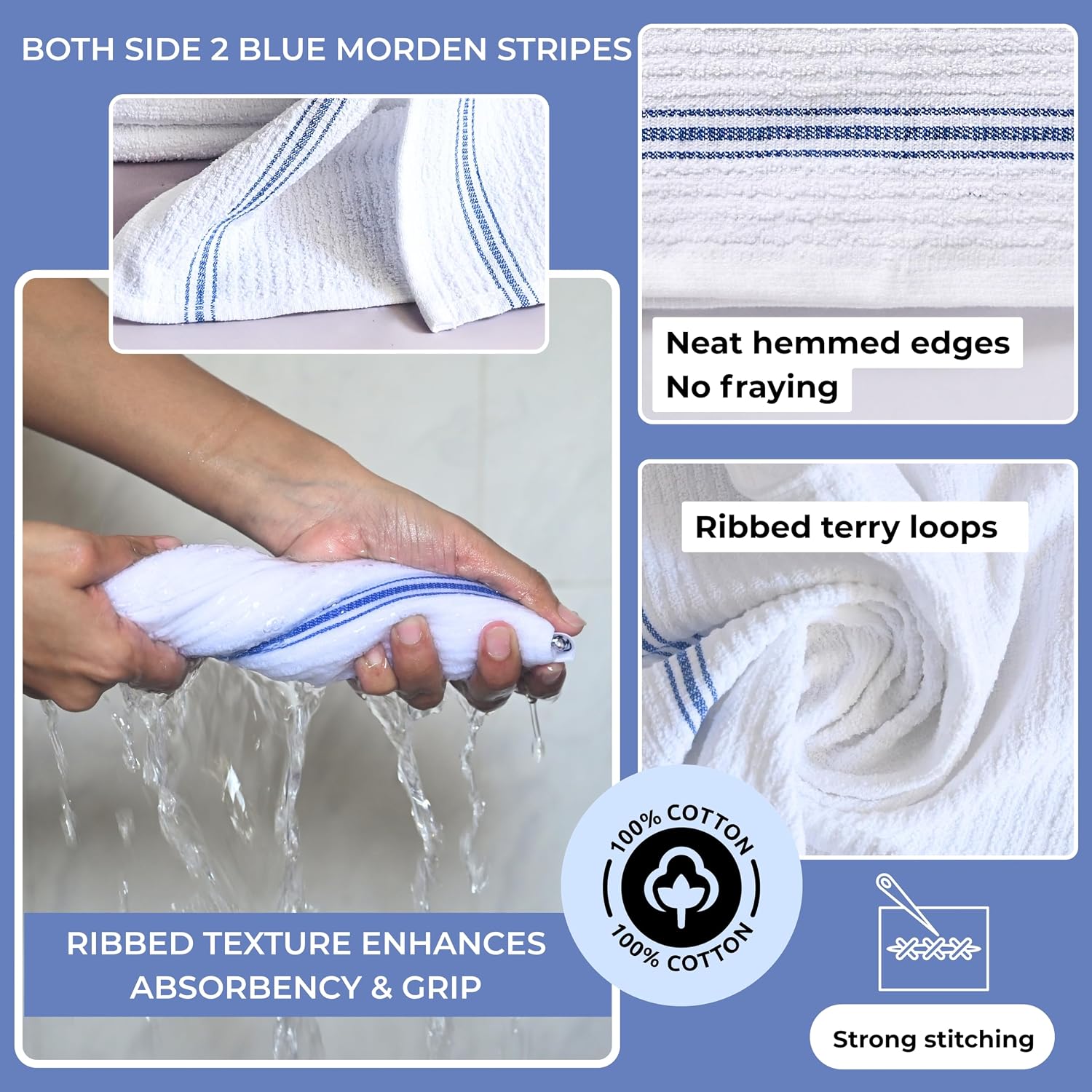 White Cotton Bar Towels for Kitchen - Rags for Bartenders - Bulk Commercial Grade Utility Terry Mops Dish Cloths for