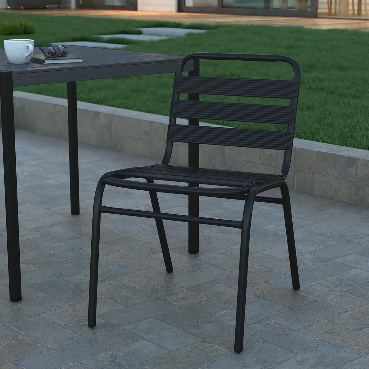 Black Stacking Metal Dining Chair