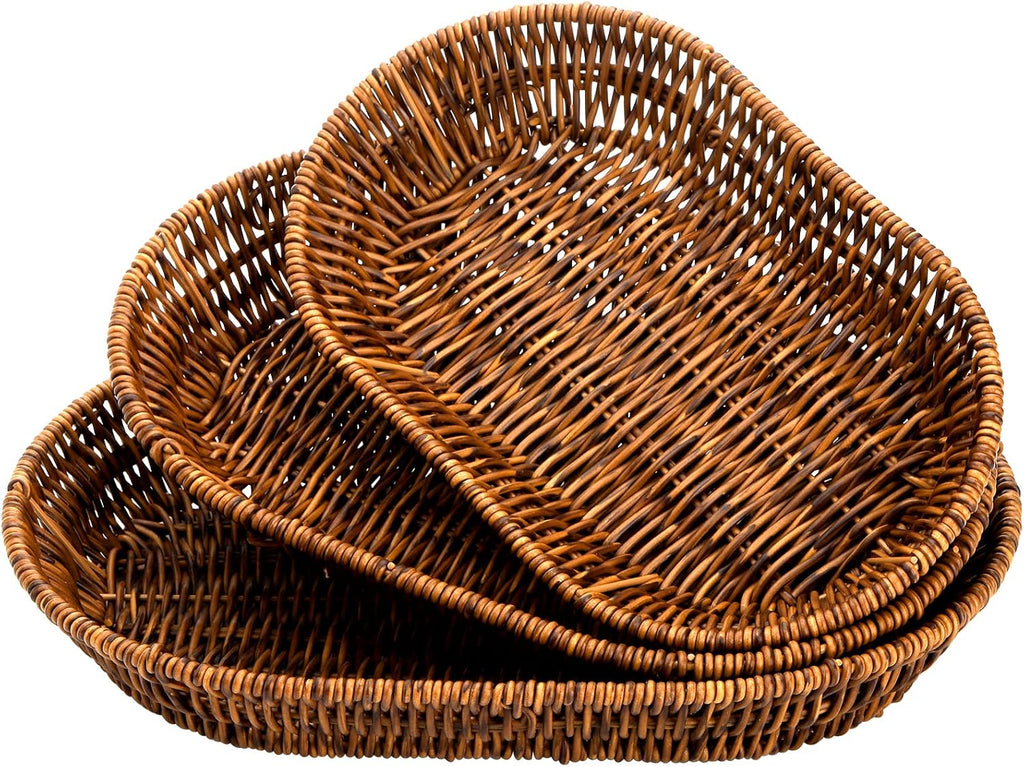 Set of 3 Wicker Baskets, Bread Baskets Sets, Tabletop Food Serving Baskets Trays, Handwoven Storage Basket Bin, Fruit