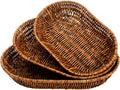 Set of 3 Wicker Baskets, Bread Baskets Sets, Tabletop Food Serving Baskets Trays, Handwoven Storage Basket Bin, Fruit