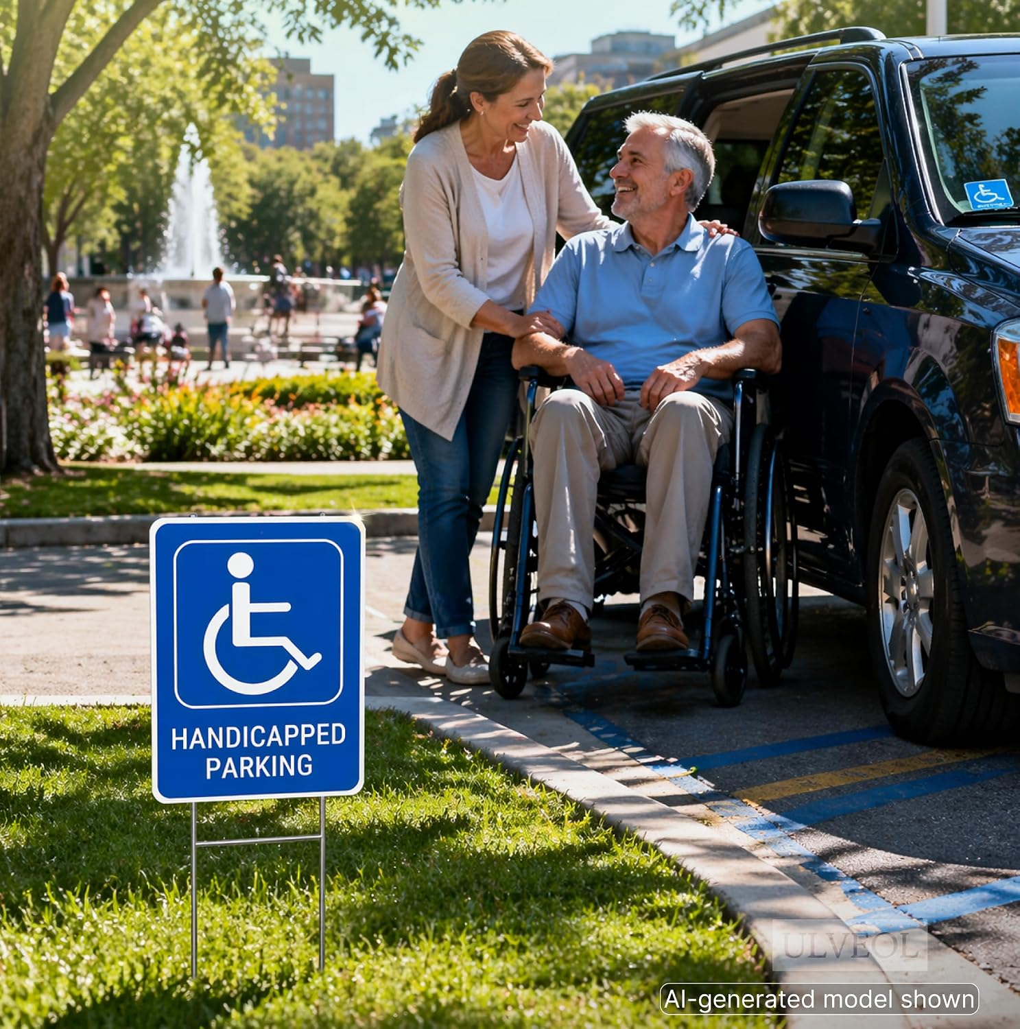 Set of 3 Handicapped Parking Sign with Metal Wire H-Stakes - Double Sided Plastic Reserved Parking Signs - 12x16