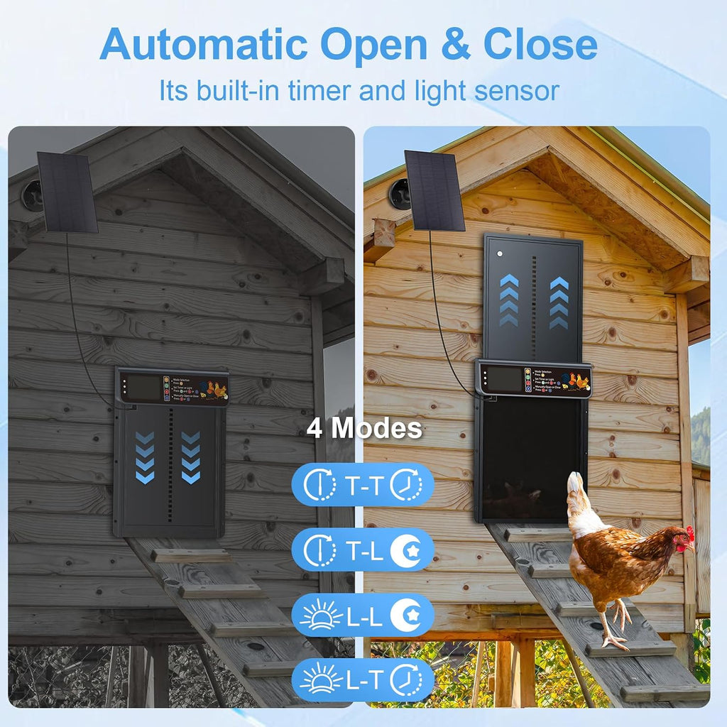 Automatic Chicken Coop Door Solar Powered with Timer & Light Sensor