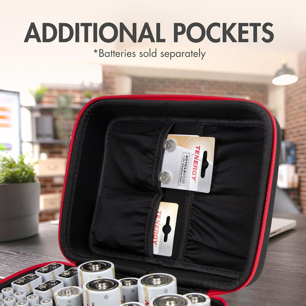 Battery Organizer Storage Case with Battery Tester, Holds 60 Batteries AA AAA C D 9V (Batteries not Included)