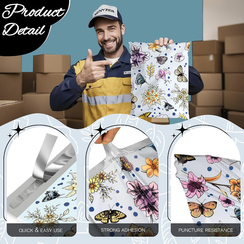 Cute Poly Mailers 10x13 Inch 25 Pcs, Butterfly Blossom