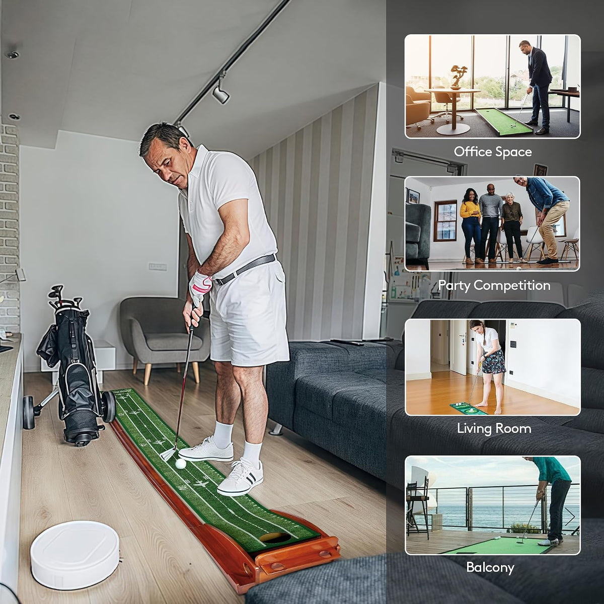 Putting Green Indoor Golf Putting Mat – Easy to Assemble with Automatic Ball Return, Wrinkle-Free Close to Real Green