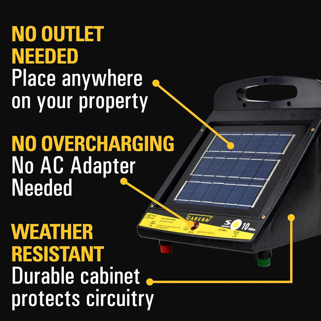 10 Mile Solar Powered Low Impedance Electric Fence Charger | Contain Cattle, Horses, Goats, & Livestock, 0.15 Output