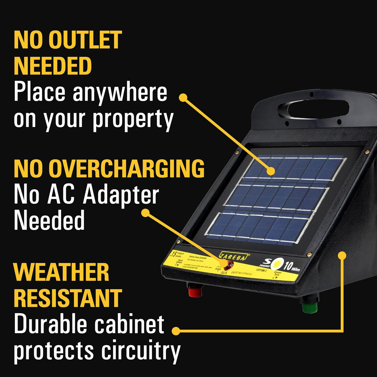 10 Mile Solar Powered Low Impedance Electric Fence Charger | Contain Cattle, Horses, Goats, & Livestock, 0.15 Output