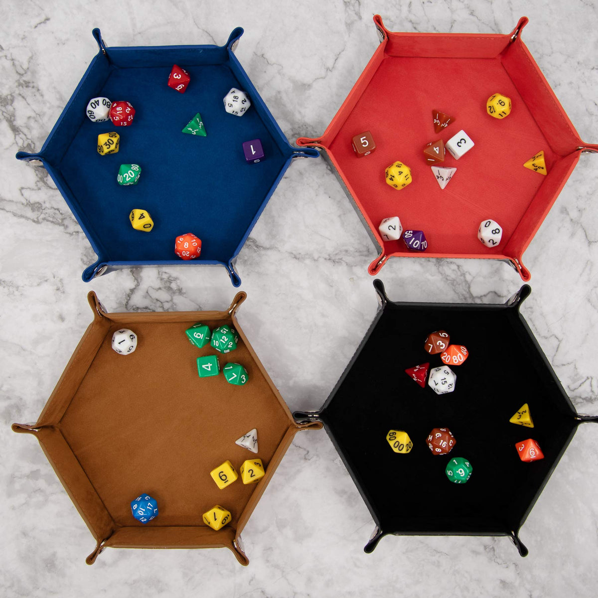 4 Pieces Dice Tray Hexagon Dice Rolling Trays Folding Dices Holder