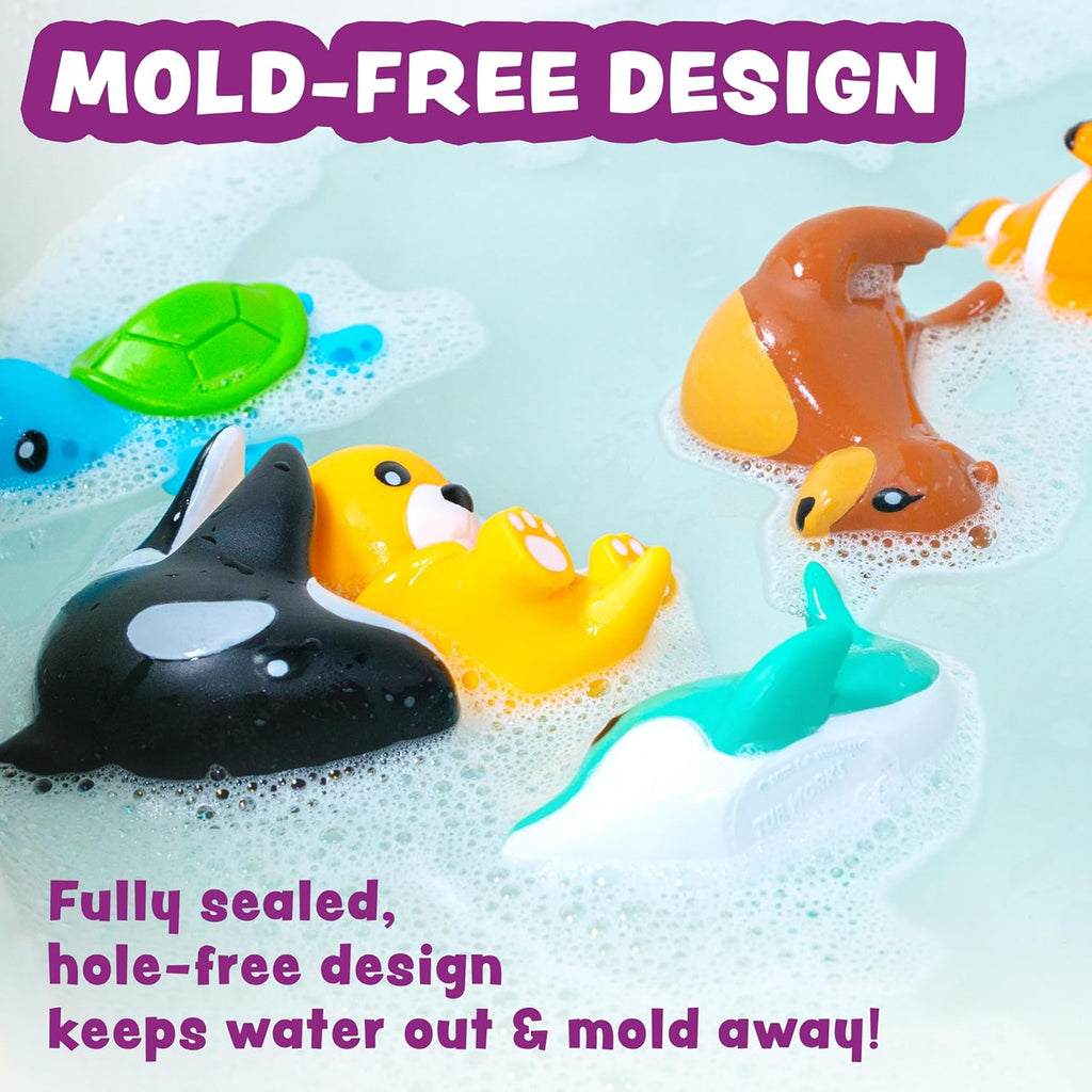 Marine Mold Free Bath Toys, 6 Pack | Sealed, No Hole Bath Toys Design Keeps Moisture Out | Soft, Squeezable & Float