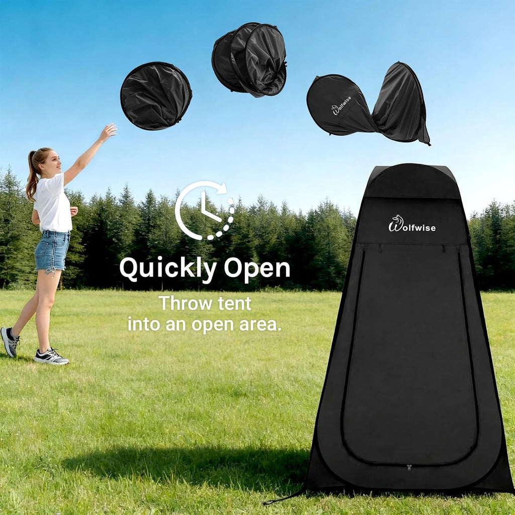 PRO Pop Up Shower Tent with Silver Coated, Floor and Rain Fly | Portable Changing Tent with Window & Carry Bag for