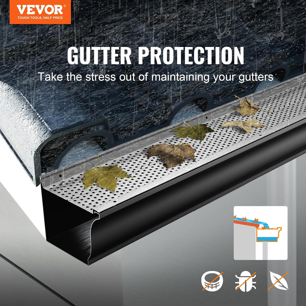 Gutter Guard, 5 inch Width, Aluminum Leaf Filter DIY Gutter Cover, 13 PCS 52 ft Total Length, 0.157'' Hole Diameter &