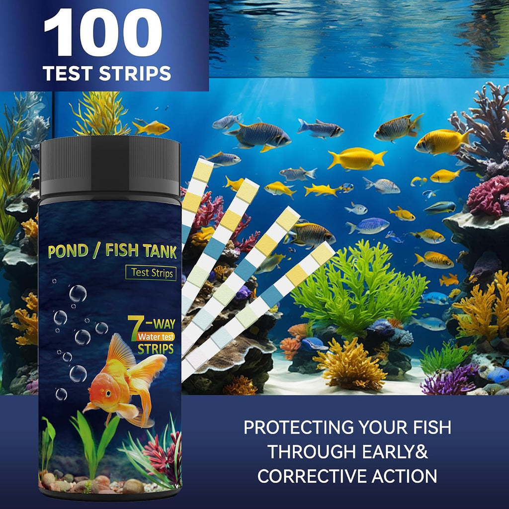 Aquarium Test Kits(100 Strips)-7 in 1 Fish Tank Water Freshwater&Saltwater Quality Test with pH, Carbonate