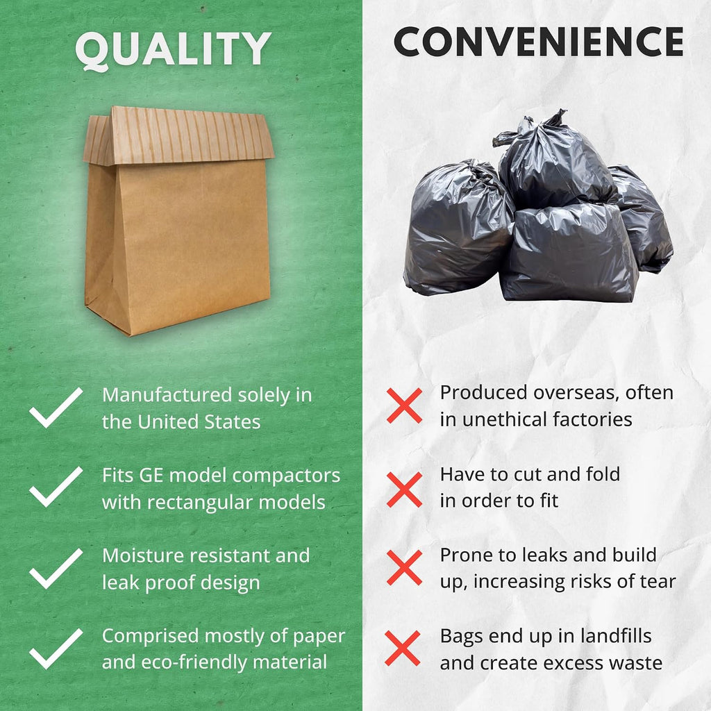 Dano Pre-Cuffed Paper Trash Compactor Bags (12 Pack) | Heavy Duty Kitchen Garbage Compactor Bags & Liners | 11 Gallon