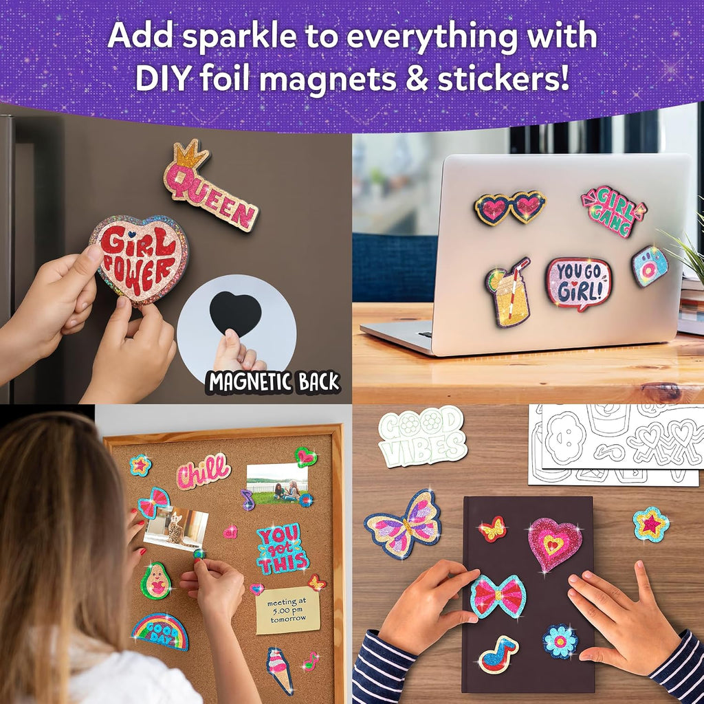 Foil Fun – Girl Power, DIY Foil Art Craft Kit for Tweens | Mess-Free Activity, 20+ Magnets & 60+ Stickers, Travel