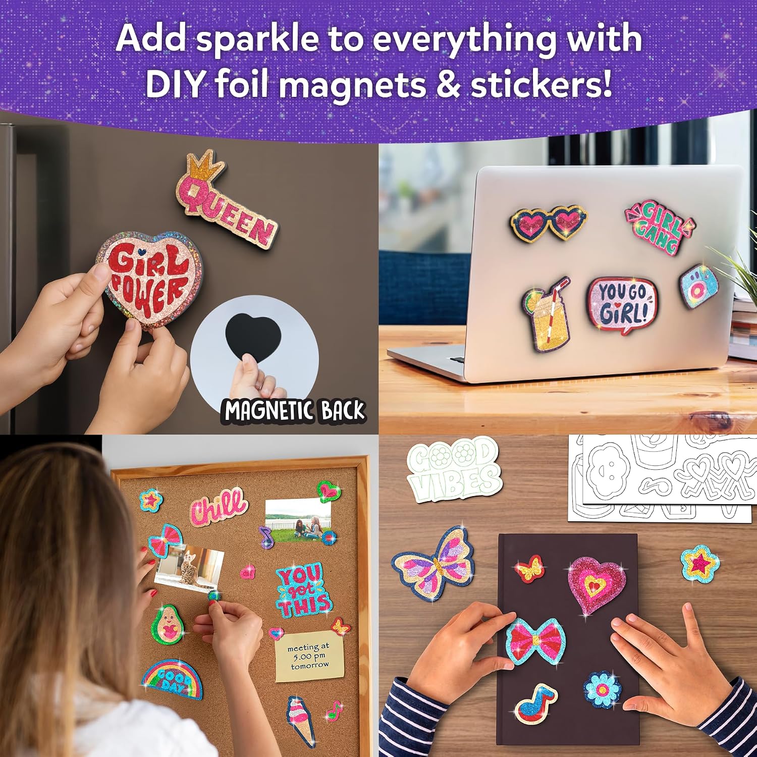 Foil Fun – Girl Power, DIY Foil Art Craft Kit for Tweens | Mess-Free Activity, 20+ Magnets & 60+ Stickers, Travel