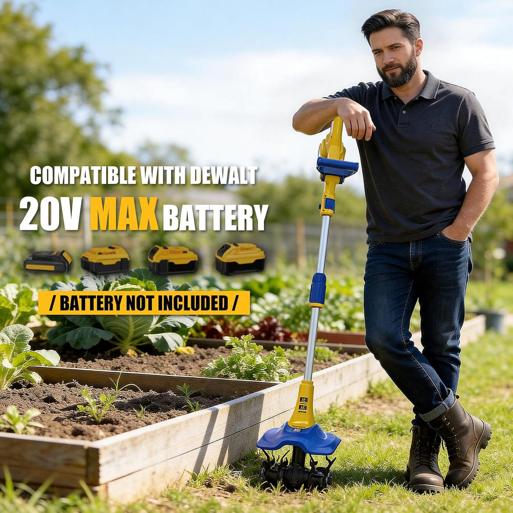 Electric Tiller for Gardening Compatible with Dewalt 20V Battery(Tool Only),330RPM Garden Tiller with 48 Steel