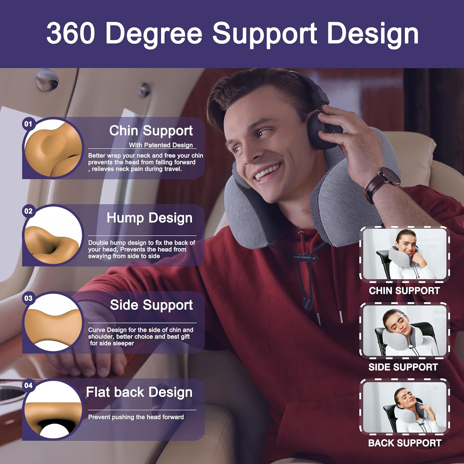Neck Pillow for Traveling, Upgraded Travel Neck Pillow for Airplane 100% Pure Memory Foam Travel Pillow for Flight