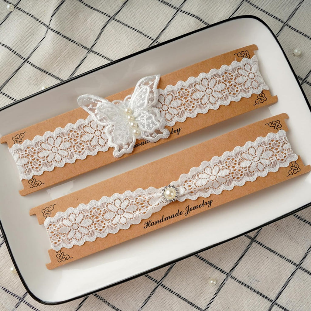 Bridal Wedding Garters 2 Pack, White Lace Bridal Butterfly Garters