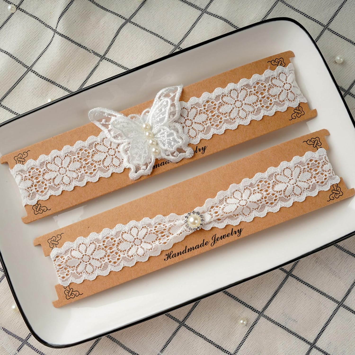 Bridal Wedding Garters 2 Pack, White Lace Bridal Butterfly Garters