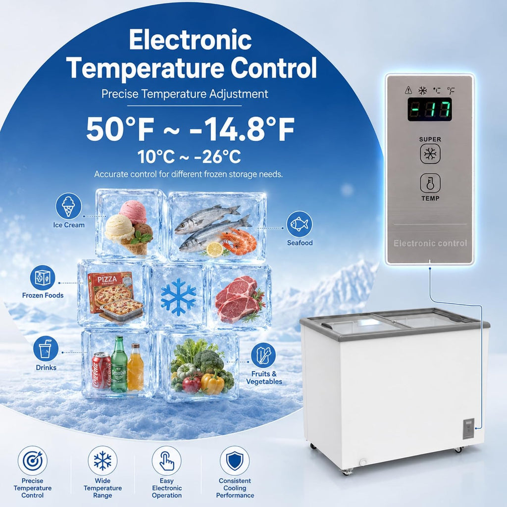 Commercial 7.0 Cu.Ft Ice Cream Display Freezer, Flat‑Top Sliding Glass Door