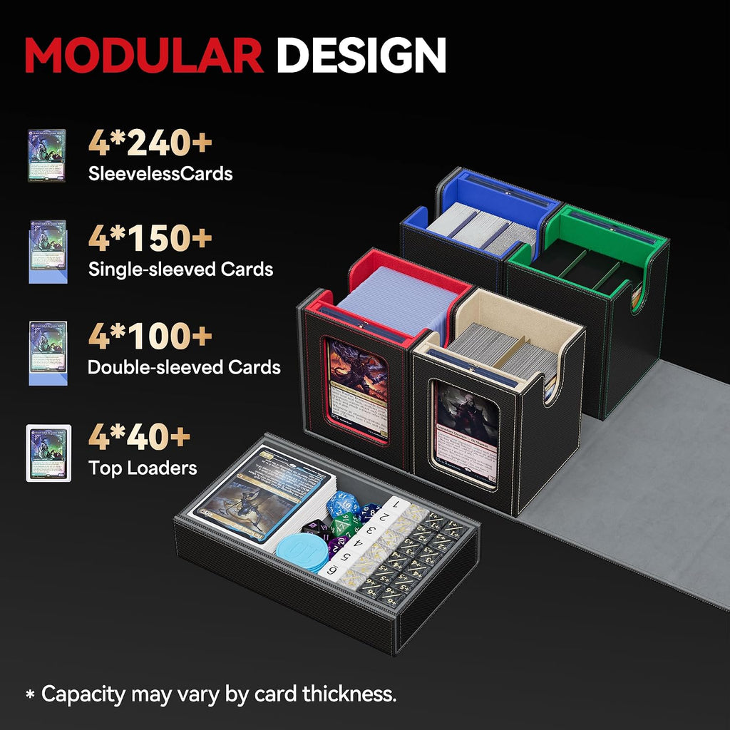 MTG Commander Deck Box, Holds 400+ Double-Sleeved Cards | 5-in-1 Card Deck Box, Patented Design, Magnetic Detachable