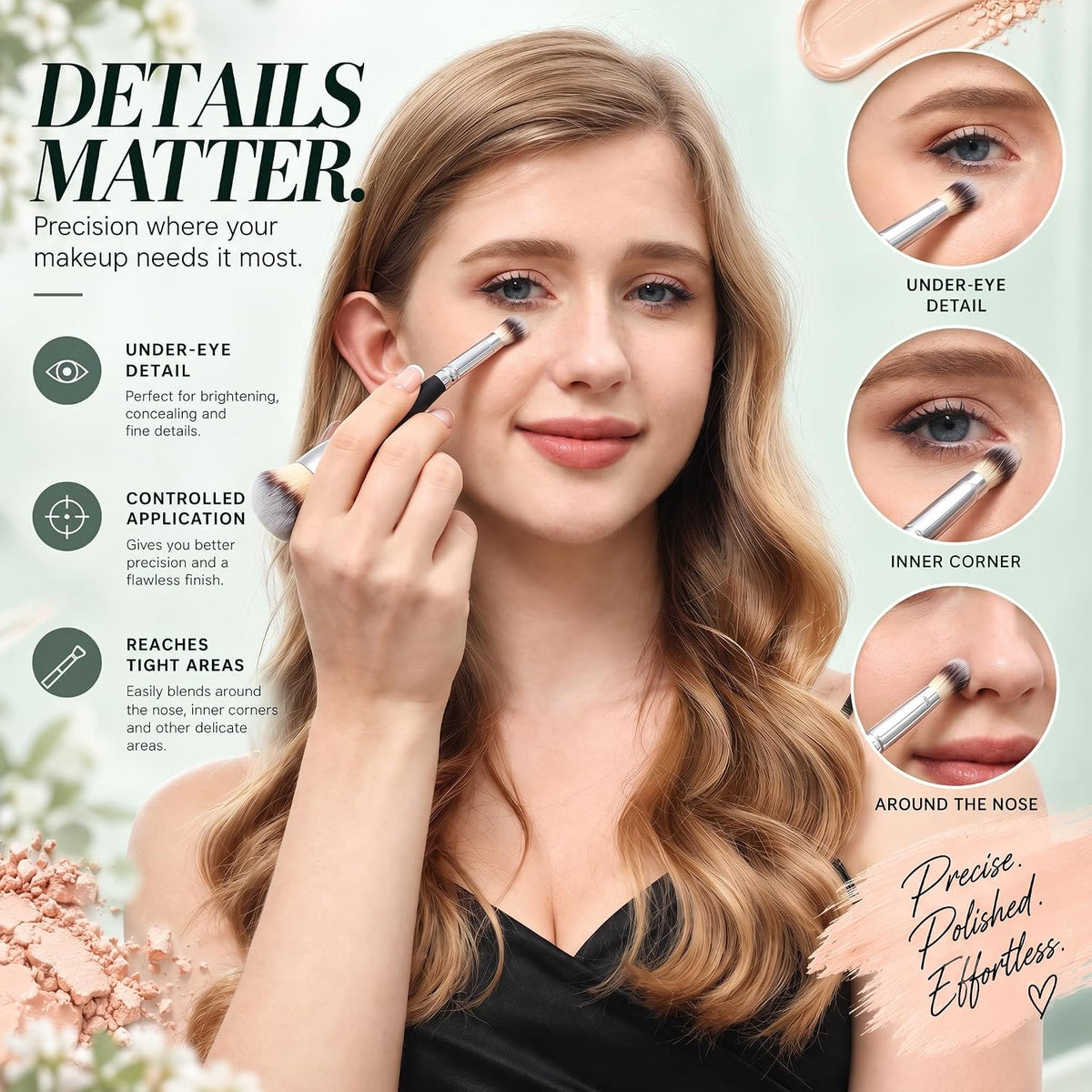 Dual Ended Foundation and Concealer Brush for Liquid Makeup, Blending Brush