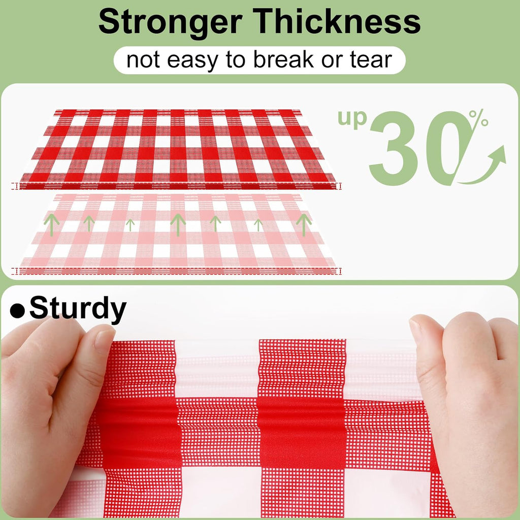 4 Packs Buffalo Disposable Table Cloth, 54 x 108 Inch Waterproof Plastic Tablecloth, Rectangle Red and White