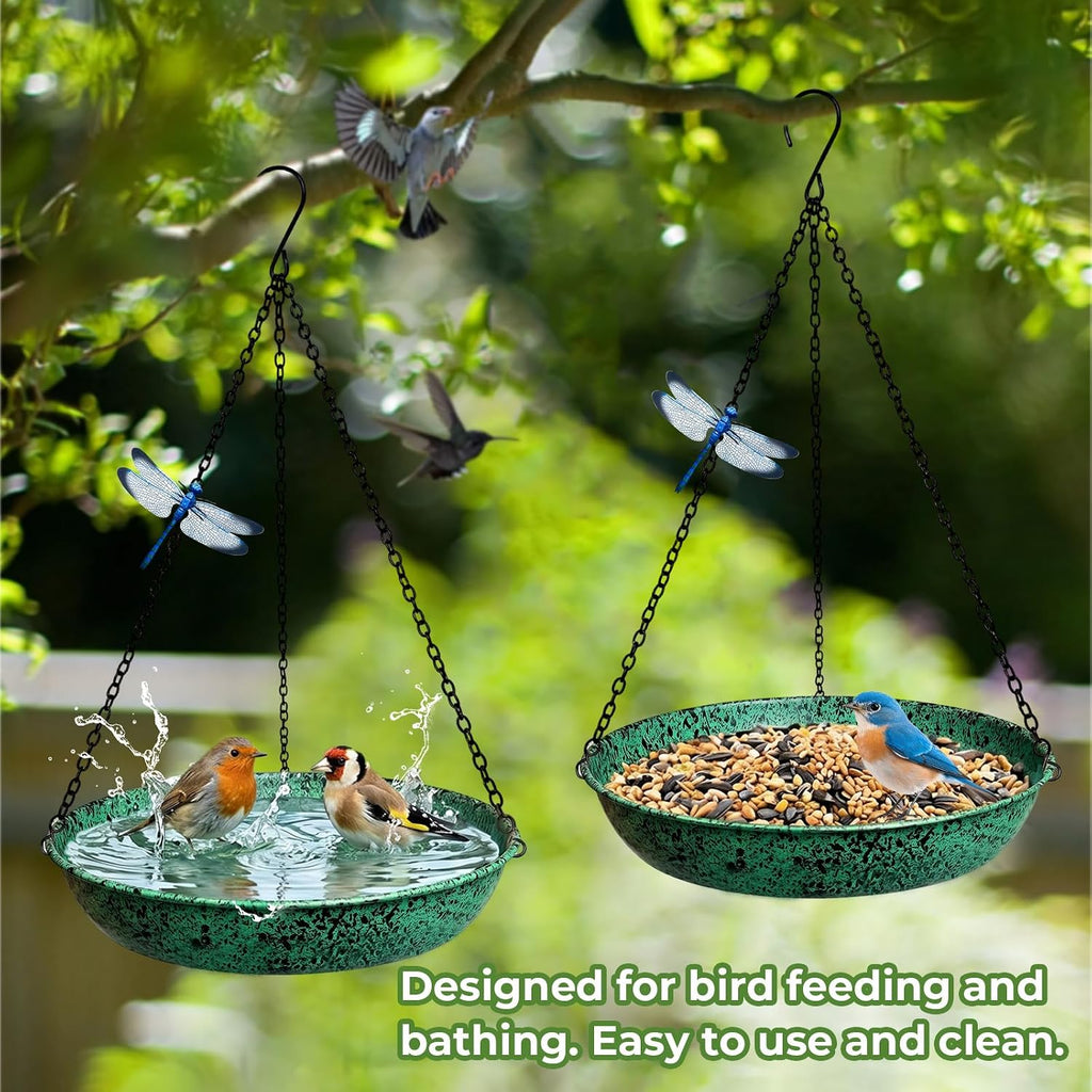 Hanging Bird Baths for Outside, 11 inch Outdoor Metal Bird Feeder for Garden Yard Decor Green