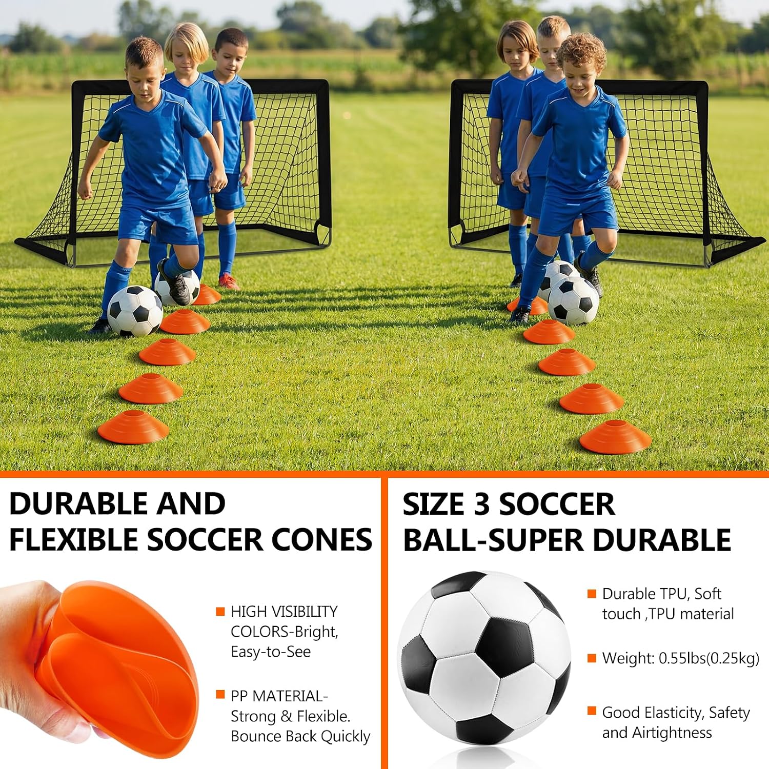 Kids Soccer Goal for Backyard Set of 2, 6X4 / 4X3 ft Portable Pop Up Soccer Net Training Equipment for Outdoor Indoor