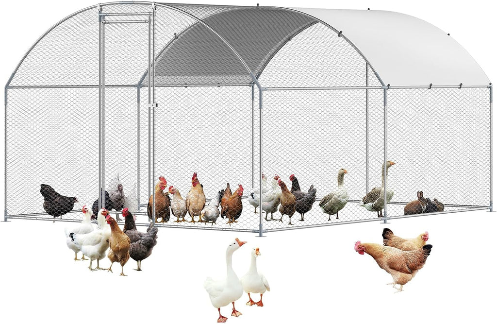 Large Metal Chicken Coop with Run, 13.1 x 9.8 x 6.5 ft Walkin Chicken Coop for Yard with Waterproof Cover, Dome Roof