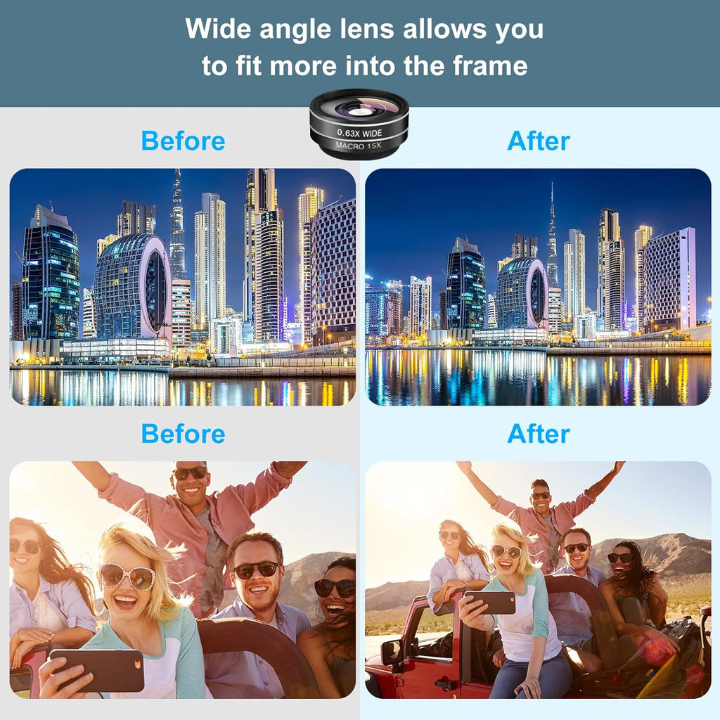 Phone Camera Lens (11 Lenses) Phone Lens Kit, Clip on Fisheye/Macro/Wide Angle Lens Attachment with Travel Case for