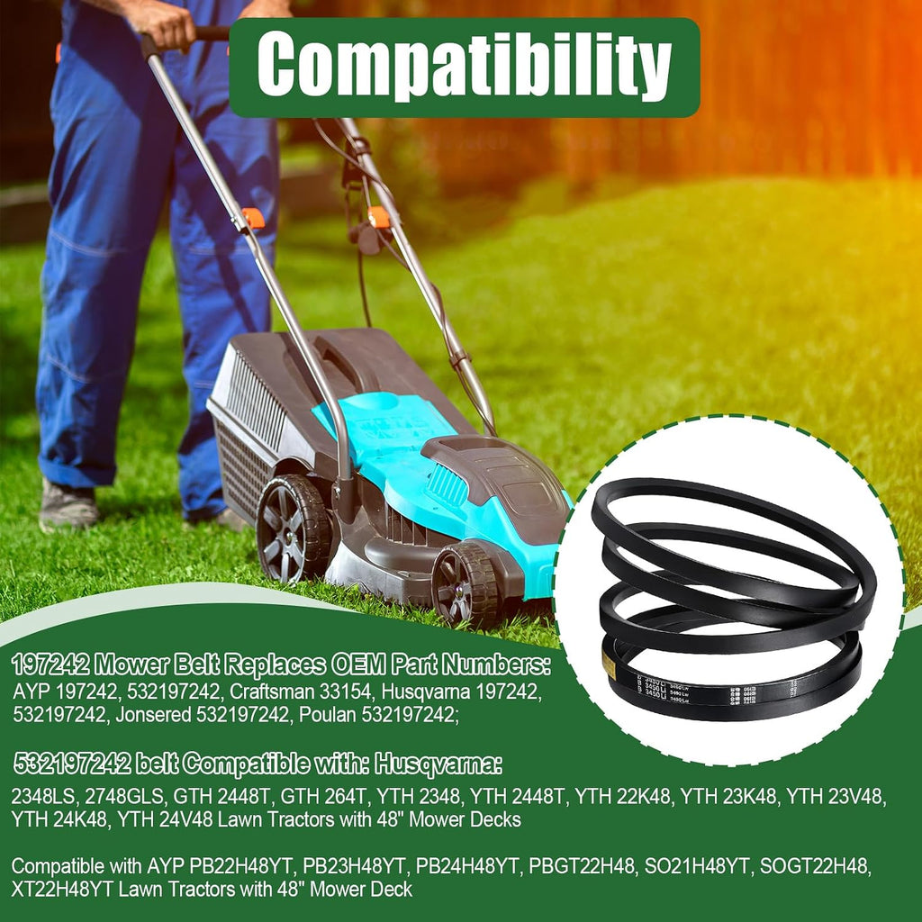 532197242 Mower Deck Belt 48 Inch Replacement Compatible with Husqvarna Poulan Craftsman YTH 24V48 YTH 2348 YTH 24K48 Replace 197242 532 19 72-42 (532197242)