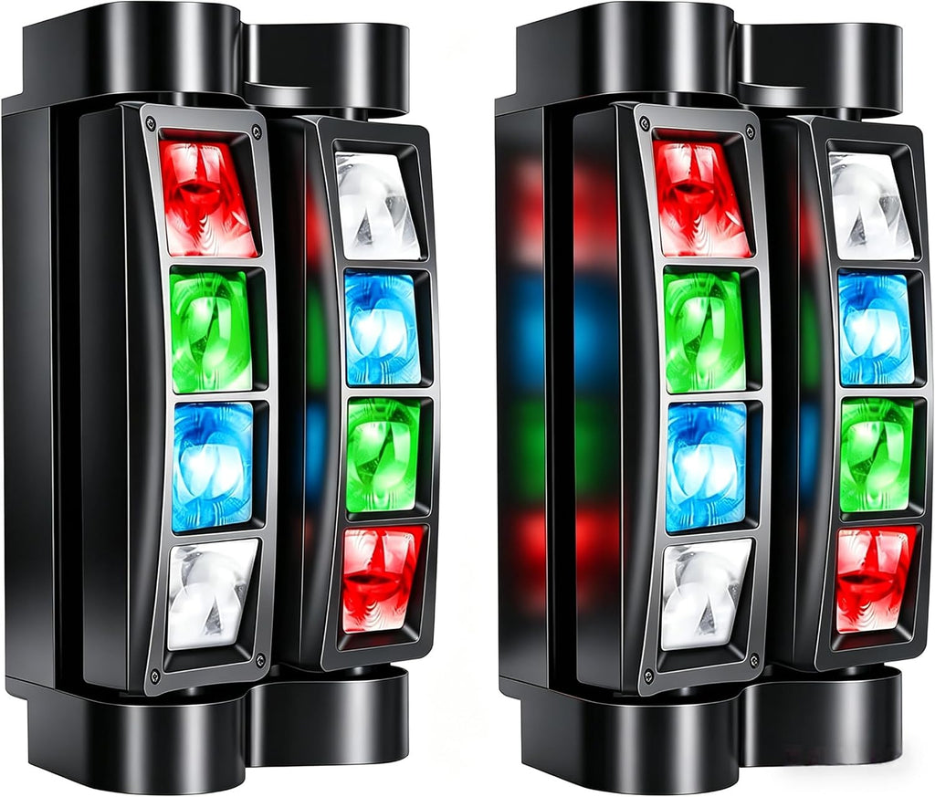 8x10W Spider Moving Head DJ Light, RGBW LED Stage Light 2 Packs | 8 LED RGBW Beams, Sound Activated & DMX512 Control