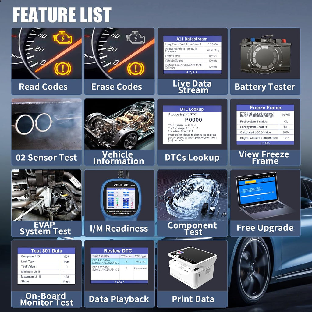 V860 Scanner for Car and Trucks,OBD2 Diagnostic Tools and Code Reader for Engine Check,Battery Test, O2 Sensor and