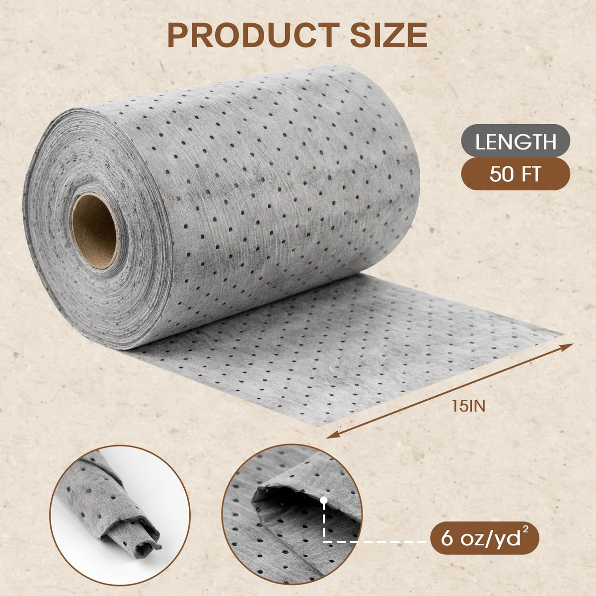 Oil Absorbent Pads Roll, 6 oz Oil Absorbent Mat 15" x 50' 4 Roll