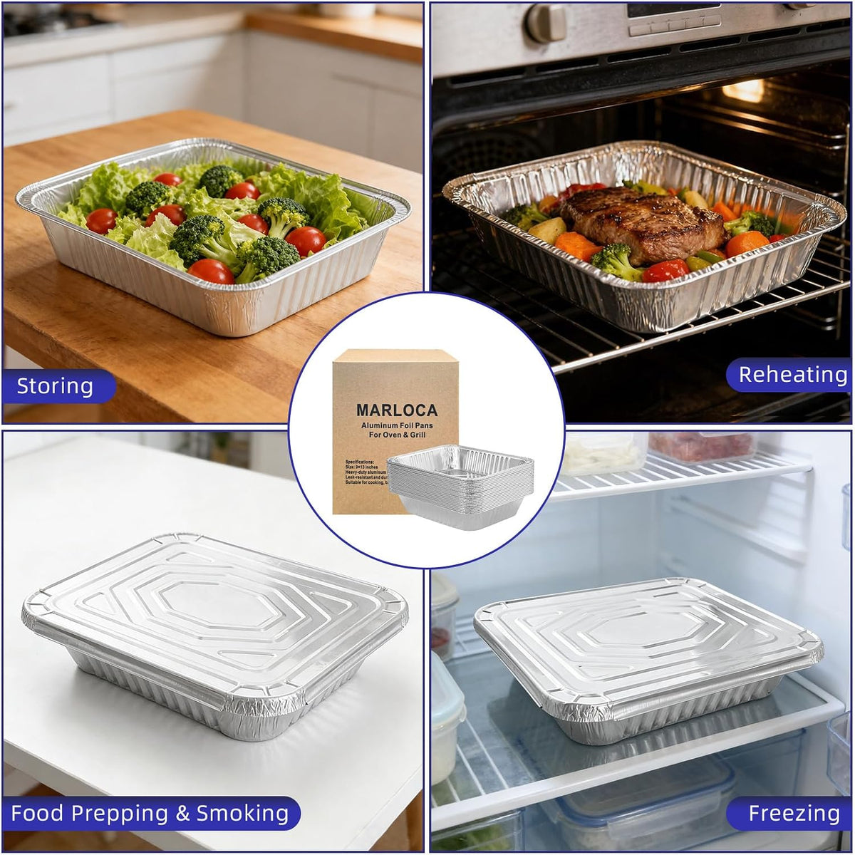 MARLCOA 9x13 Aluminum Pans with Lids (25 Pack) - Disposable Foil Half Pans