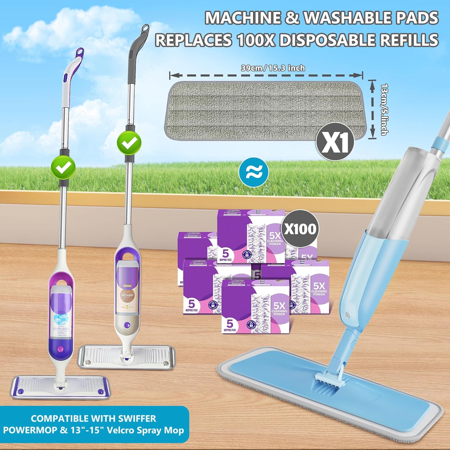 Spray Wet Mops for Hardwood Floor Cleaning: MEXERRIS Floor Mop with 3 Washable Pads for Swiffer Powermop - Refillable