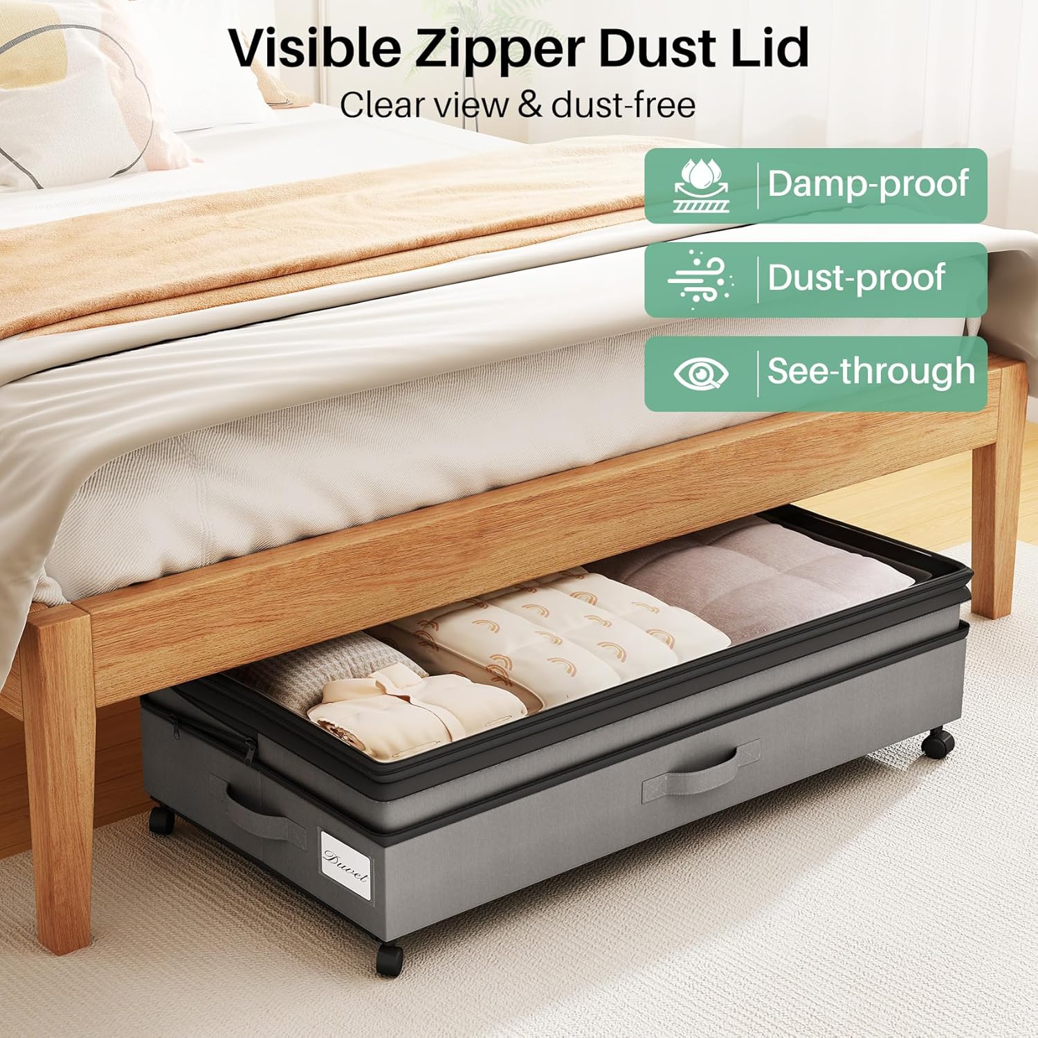 Under Bed Storage with Wheels 2Pack Height-adjustable Under Bed Storage Containers,Under Bed Shoe Storage Organizer