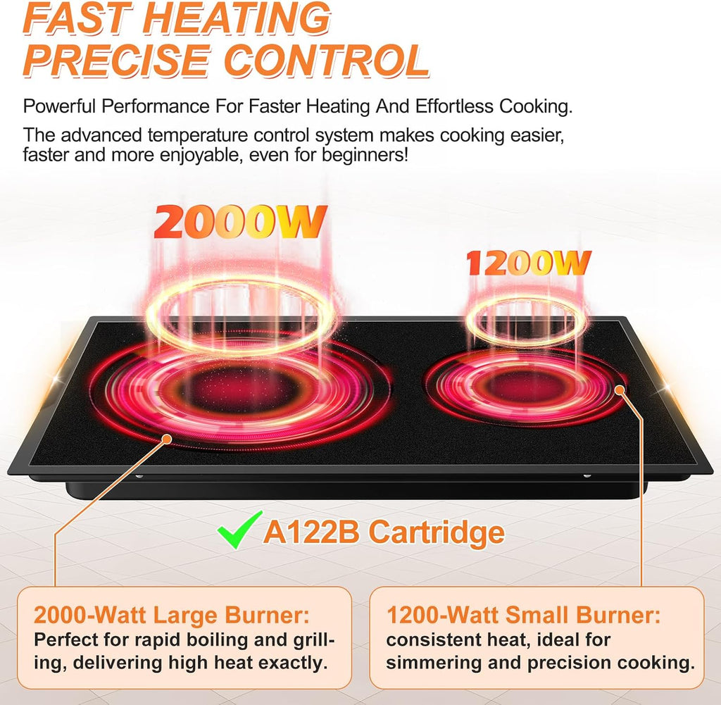 Upgraded A122B Radiant Cartridge Compatible with Jenn Air Cooktop Replacement Parts, A122BA Glass Cooktop Replacement Burner For Jenn-Air Range/Cooktop Cartridge Black With Ceran Glass-Ceramic Surface