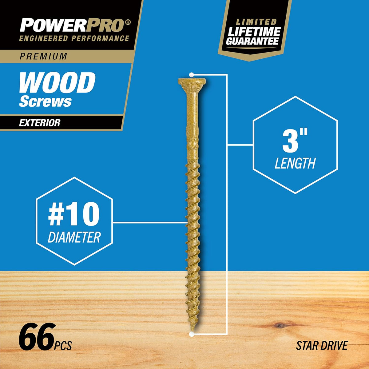 Premium Exterior Wood Screws, #10 x 3in, 66 Pack, Bronze