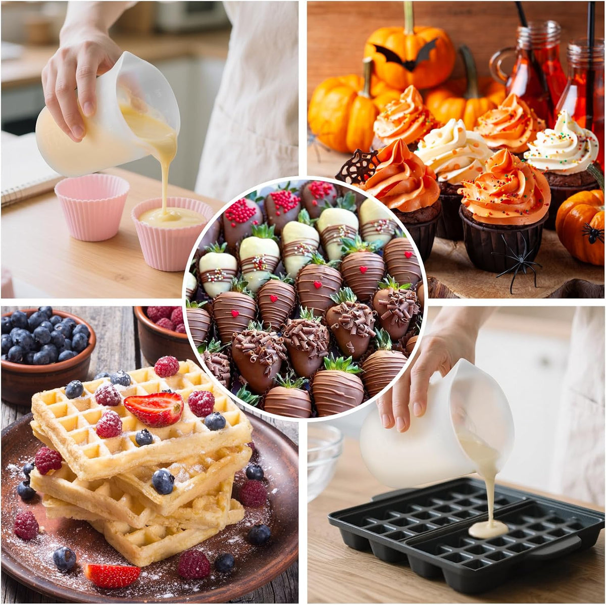 Silicone Cups for Melting Chocolate, 4PCS Silicone Measuring Cups with 250 & 350ml Capacity, Reusable Baking Supplies