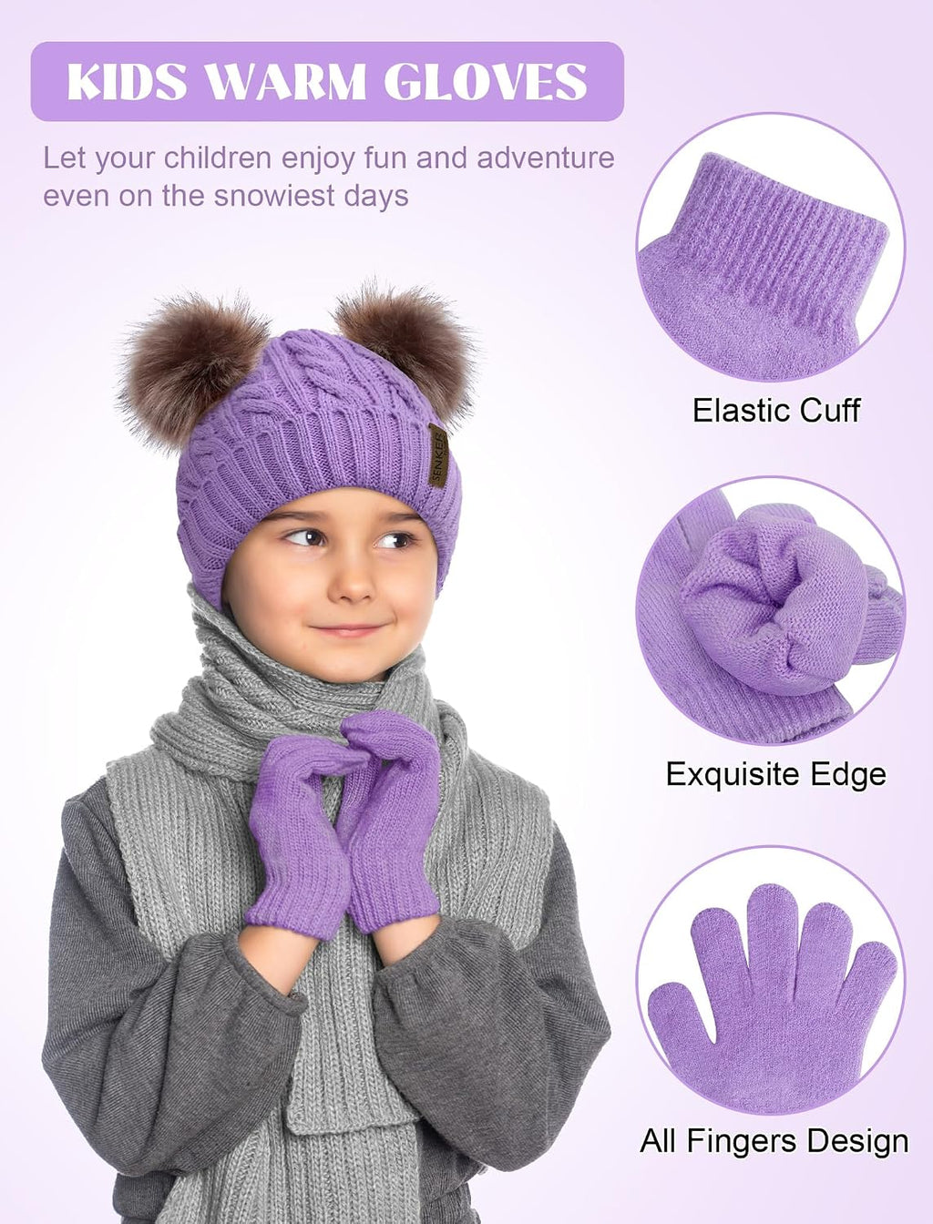 Kids Winter Hat Gloves Scarf Set, Beanie for Girls Boys | Toddler Beanies with Pom, Warm Fleece Lined, Soft Thick